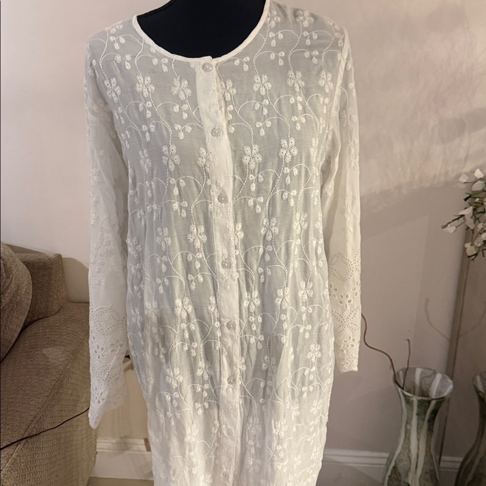Melissa Odabash White Long Sleeve Dress m - Picture 5 of 7